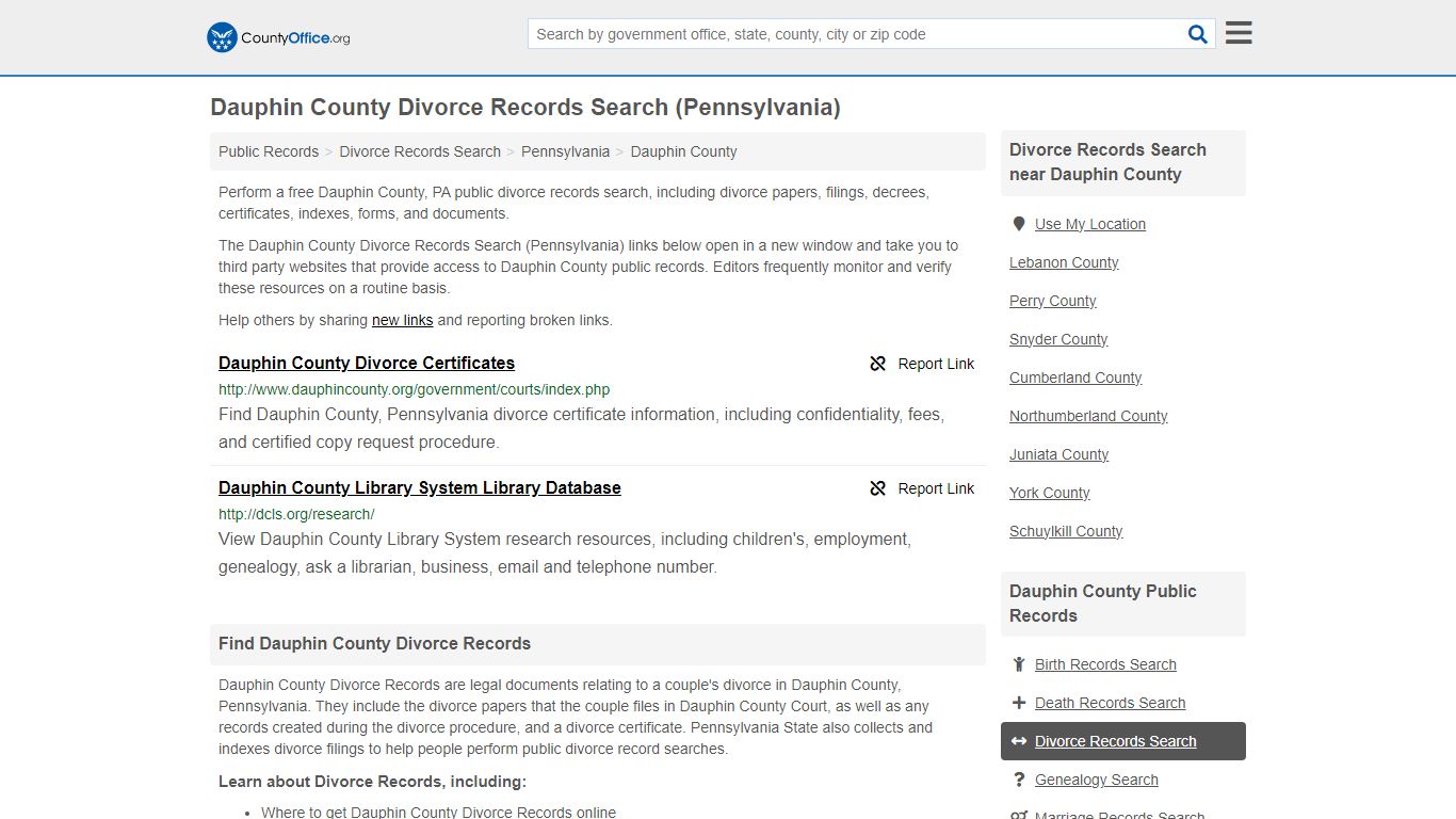 Dauphin County Divorce Records Search (Pennsylvania) - County Office